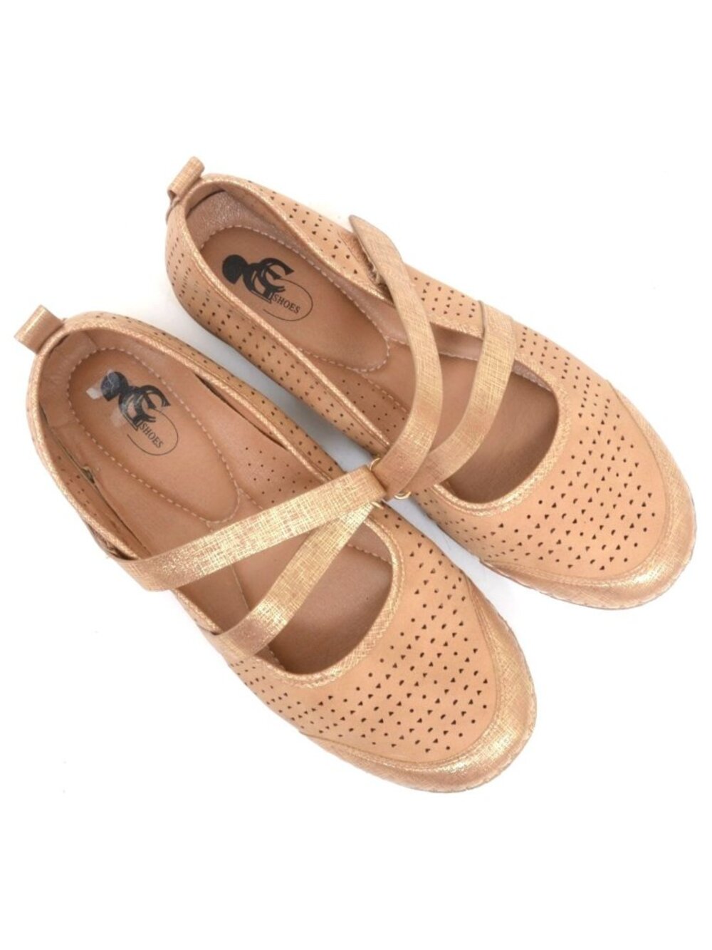 GC Shoes Women's 9.5 WIDE Hook & Loop Ballet Flats Comfort Flat Shoes Strappy